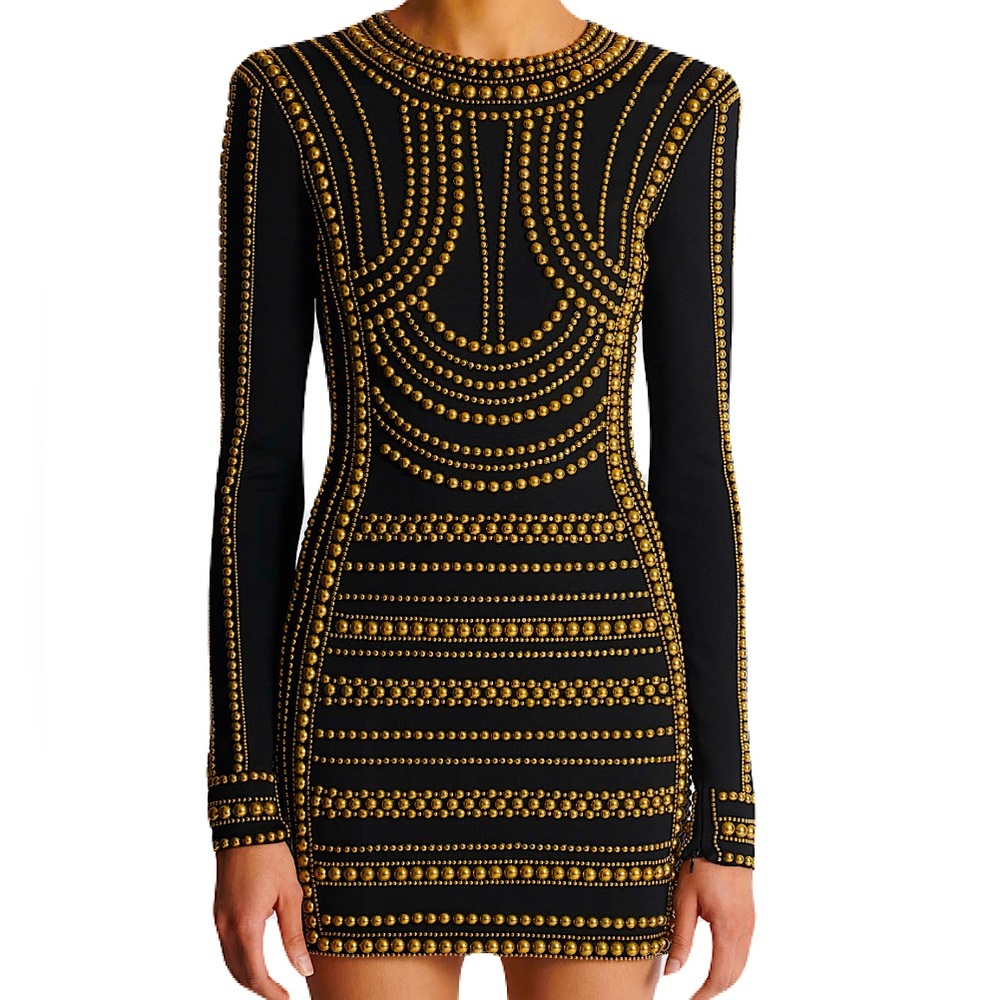 Balmain Short gold bead-embroidered dress